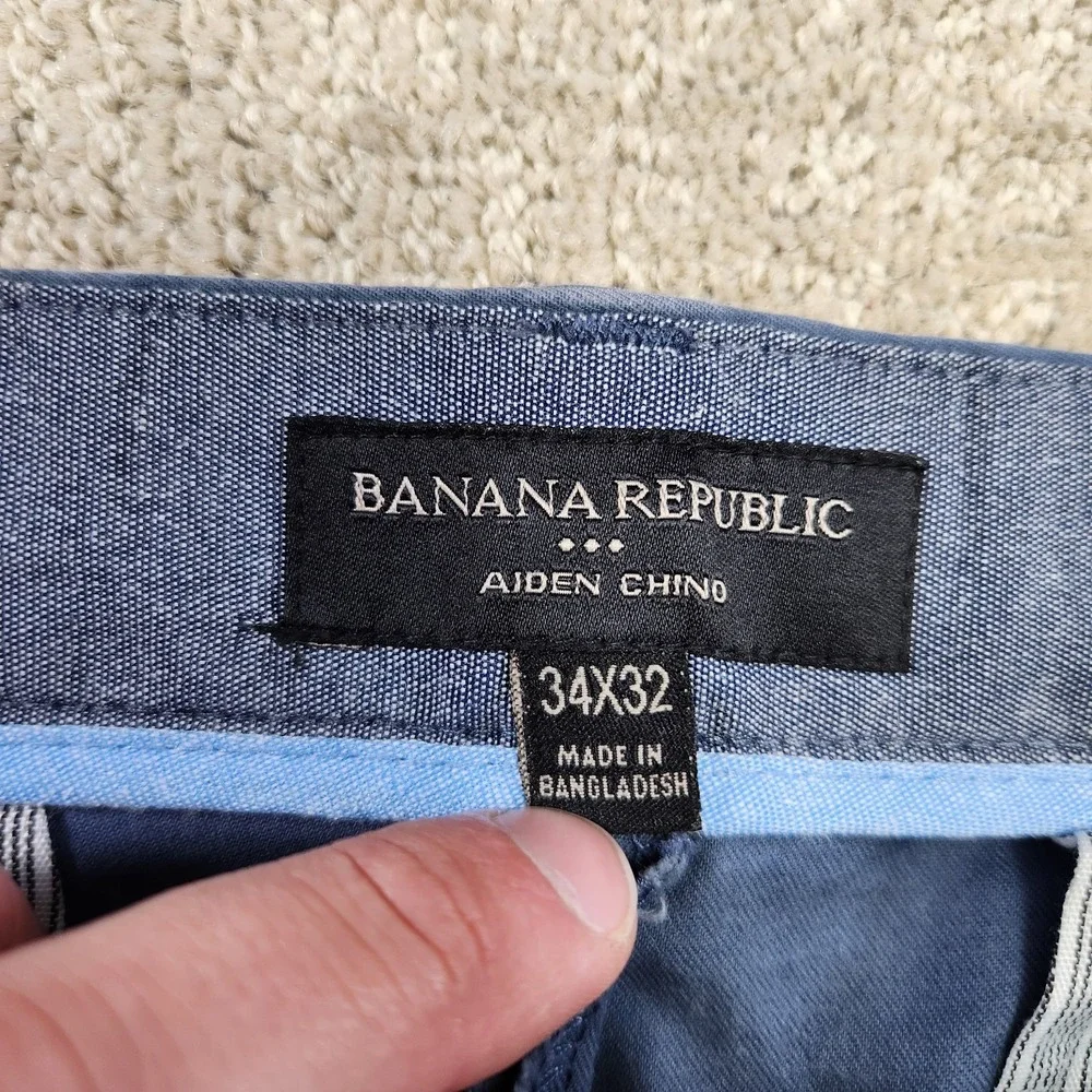 Banana Republic Pants Men 34x32 Aiden Chino Straight‎ Leg Fit Cotton Blue Lived